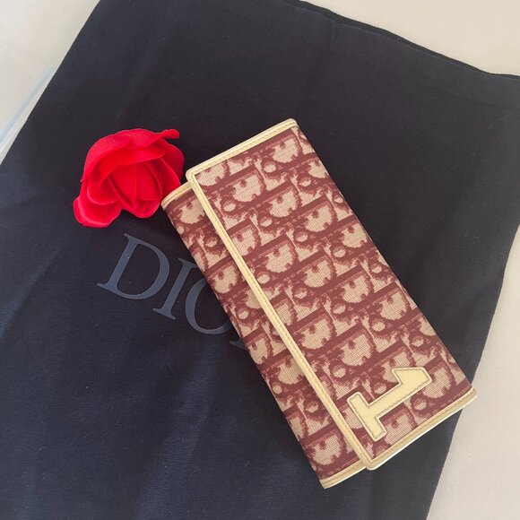 DIOR #1 Wallet by John Galliano Red Trotter Long Canvas Leather - Picture 11 of 16
